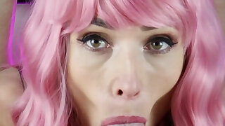 Pink Hair Throbbing Cum in Mouth POV Blowjob