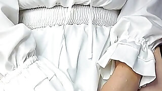 A Cute Girl in a Beautiful White Dress Decided to Show Her Pussy