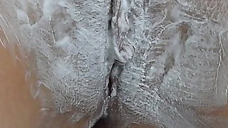 Shaving Hairy Pussy with Pink Nails Close up with Trimmer and Razor!